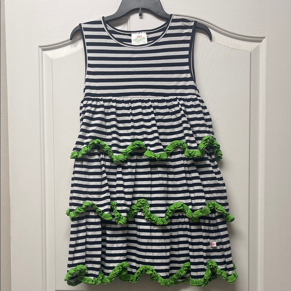 Lolly Wolly Doodle Navy and Green Striped Dress